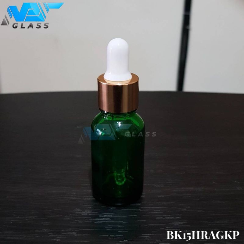 botol kaca pipet 15ml hijau - ring almunium gold