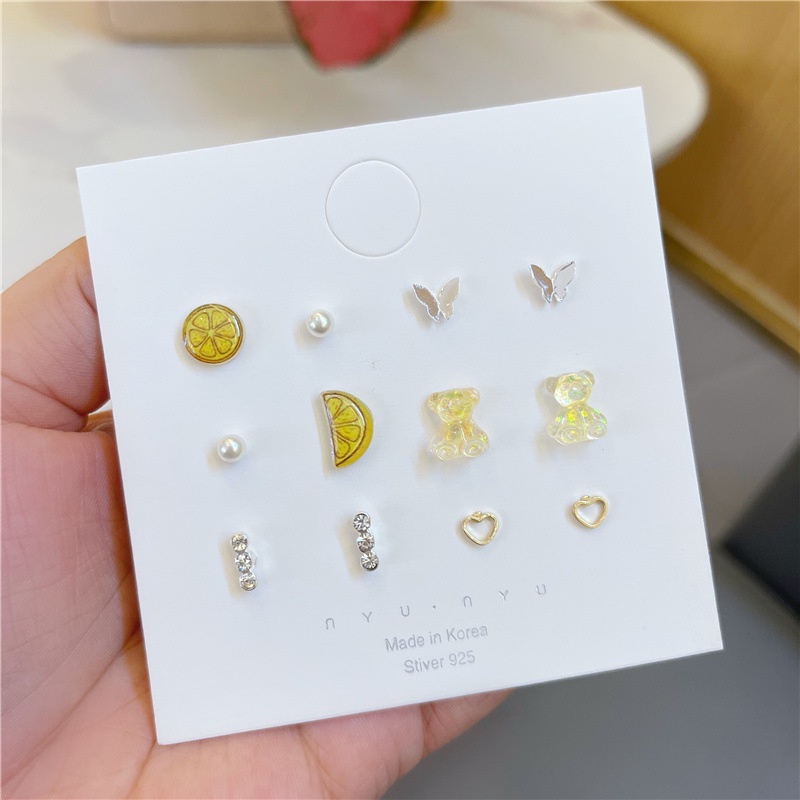 Candy Jewelry 5pair 6pair Fashion Stud Earrings Bear Flower Butterfly Bow Watermelon Geometric Earring for Women Rabbit Apple