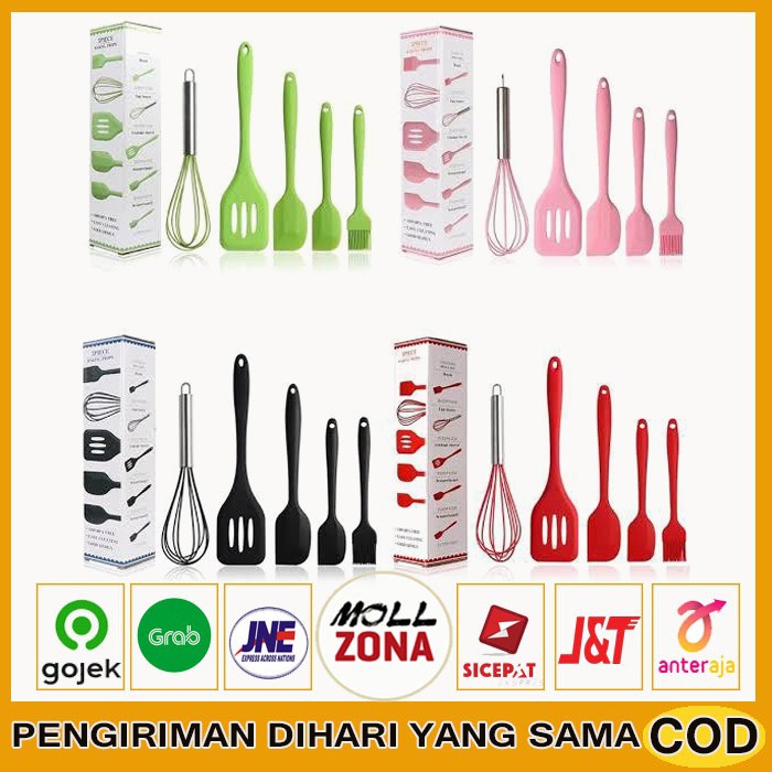 SPATULA SILIKON SET 5 IN 1 BAKING UTENSIL SILICONE PERALATAN MASAK DAPUR RUMAH TANGGA LENGKAP