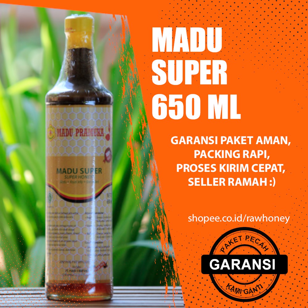 

Madu Super Pramuka 650 ml (Madu Murni + Royal Jelly + Bee Pollen) - Madu Pramuka - Stamina Kesuburan