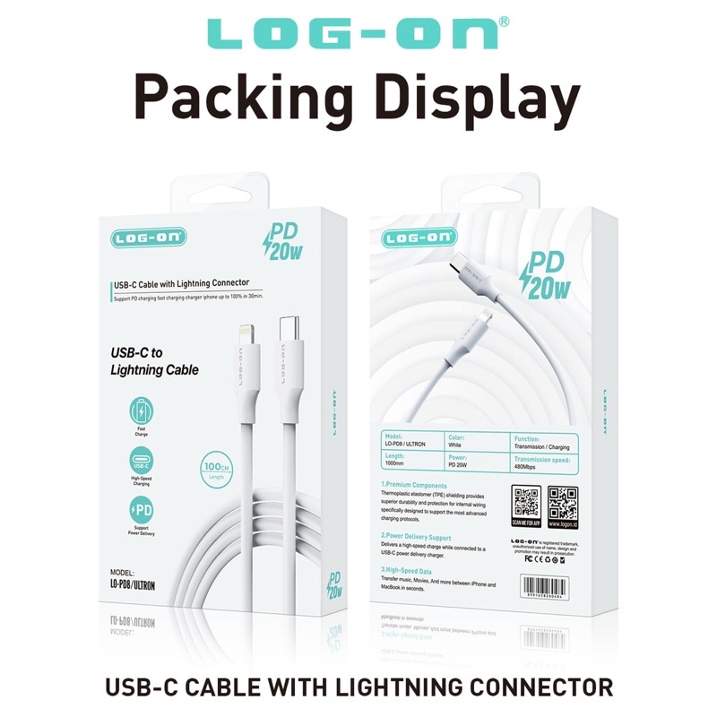 KABEL DATA CHARGER LOG ON TYPE-C TO LIGHTNING LO-PD8 FAST CHARGING QUICK CHARGER