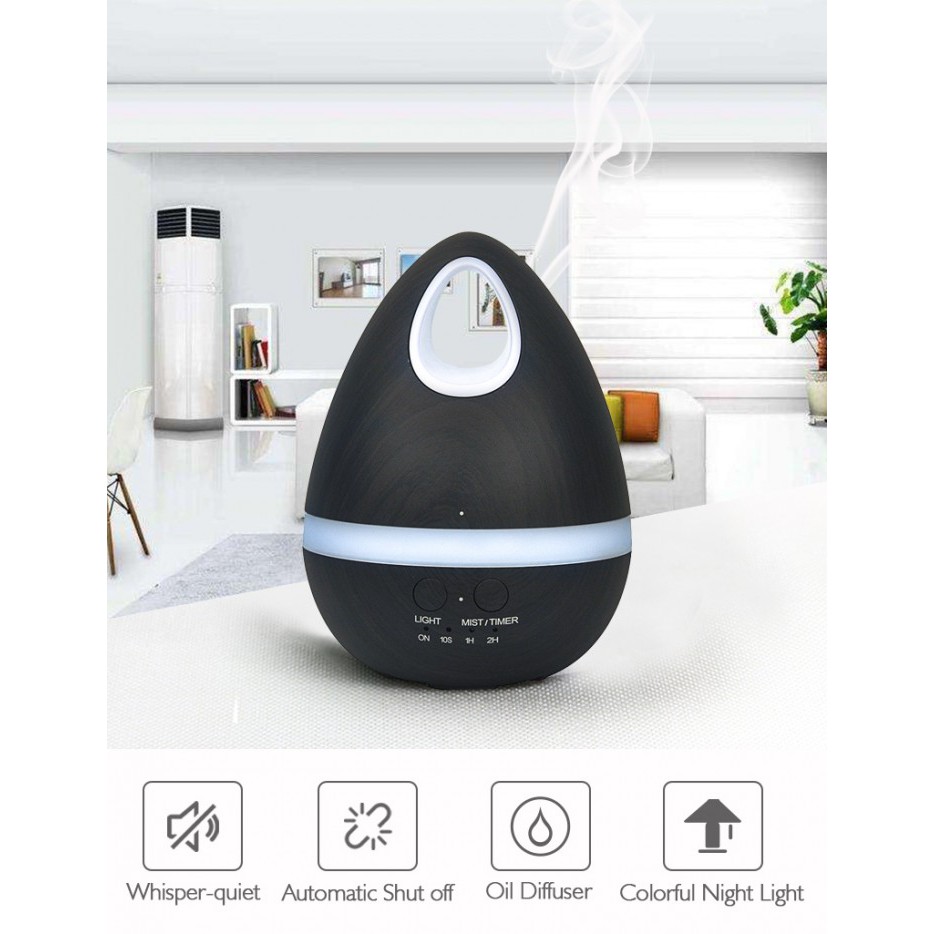 H21 Wooden Egg Air Diffuser Humidifier 7 LED Light Kapasitas 200ml - Black