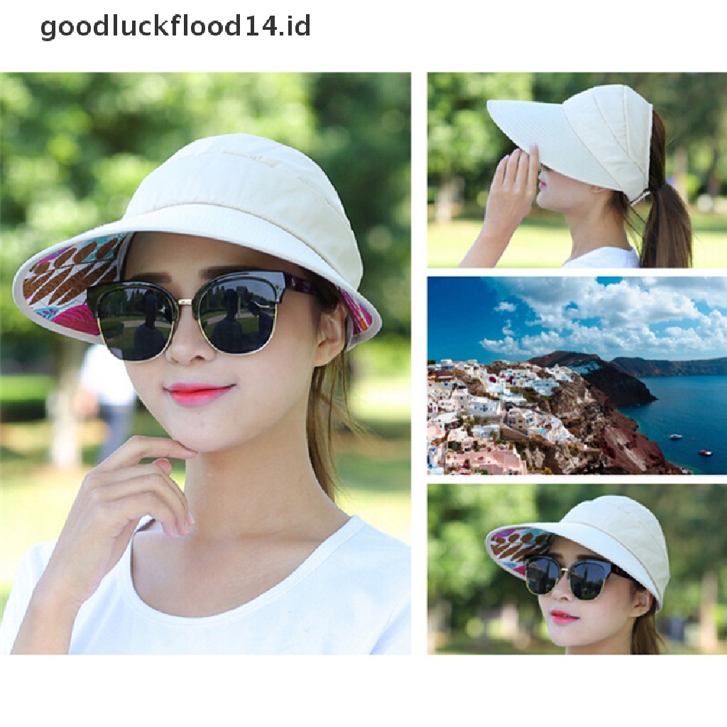 [OOID] UV Protect Sun Hat Foldable Large Brim Visor Cap Beach Sun Hat Outdoor Fashion  ID