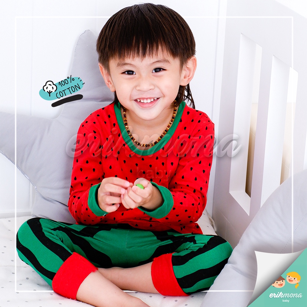 Ermon Baby - Piyama Anak Laki Laki Perempuan Baju Anak Cowok Cewek Lucu Buah Semangka Usia 3 - 5 Tahun