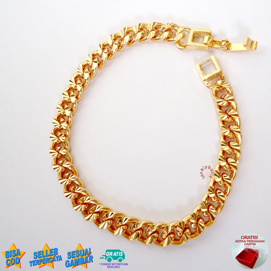 Lovelybutik Gelang Tangan Lapis Emas Xuping Gold Perhiasan Fashion Wanita Vir4 Gelang Model Rantai Motif Terbaru