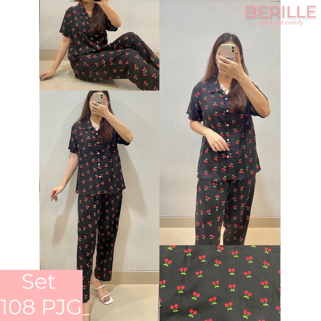 Piyama set Rayon Wanita / Setelan Piyama Wanita Motif / Piyama Rayon Viscose /  Piyama Motif Rayon Viscose Premium Termurah /Piyama Wanita Dewasa / Pajamas / Baju Tidur Wanita / Piyama setelan rayon viscose  (COD)-Set 108 PJG