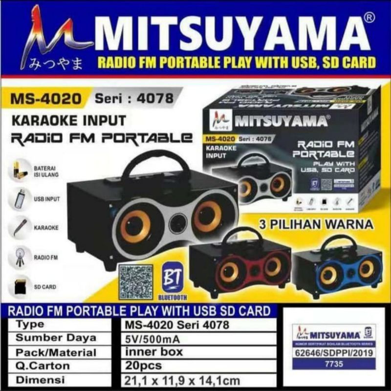 TERMURAH... Speaker Portabel Bluetooth Mitsuyama MS-4020 BT FM Radio USB Super | FMS