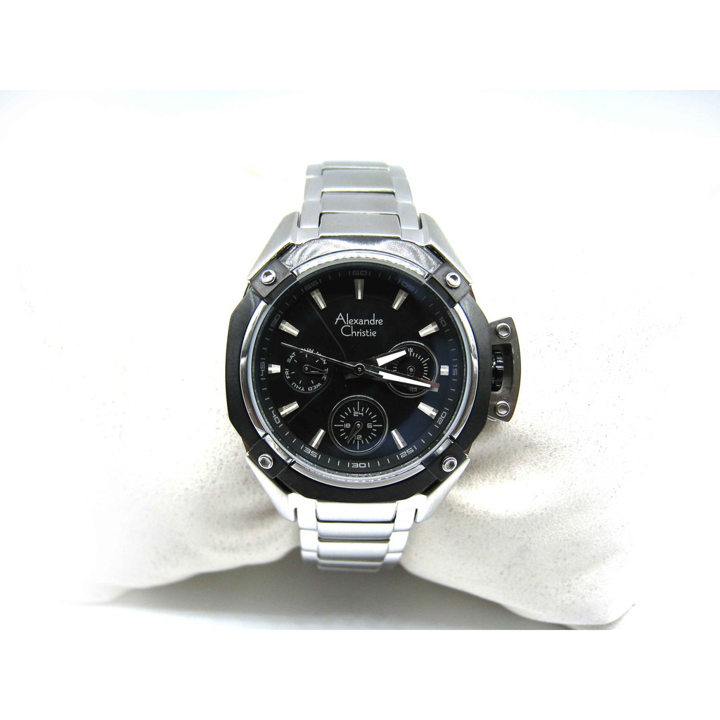 ALEXANDRE CHRISTIE WATCH AC 6225 WANITA SILVER BLACK ORIGINAL