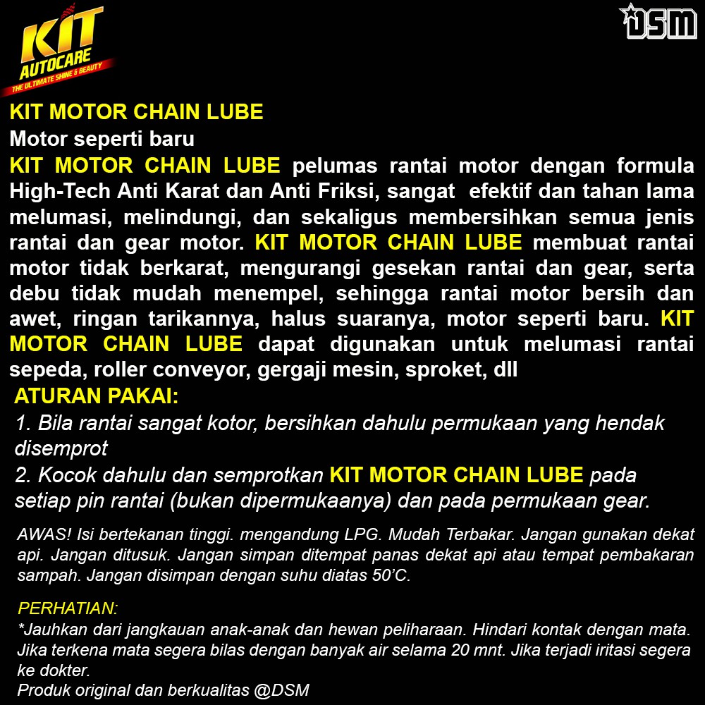 KIT Chain Lube 110ml / Pelumas Rantai Motor Membersihkan Melumasi Dan Melindungi Rantai