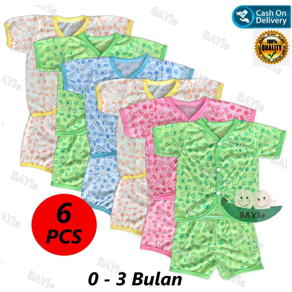 BAYIe - 6 SET Setelan Baju Bayi Pendek+Celana Pemdek WARNA Motif BEAR umur 0-3 bulan/baju anak laki-laki/perempuan