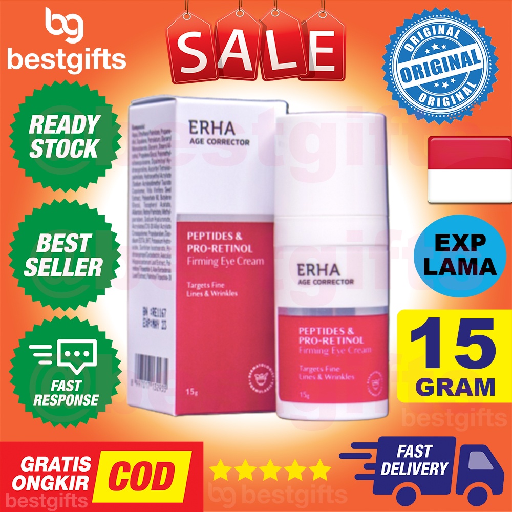 ERHA AGE CORRECTOR PEPTIDES PRO RETINOL FIRMING EYE CREAM KRIM MATA MENGHALUSKAN KERUTAN MATA 15 GRAM