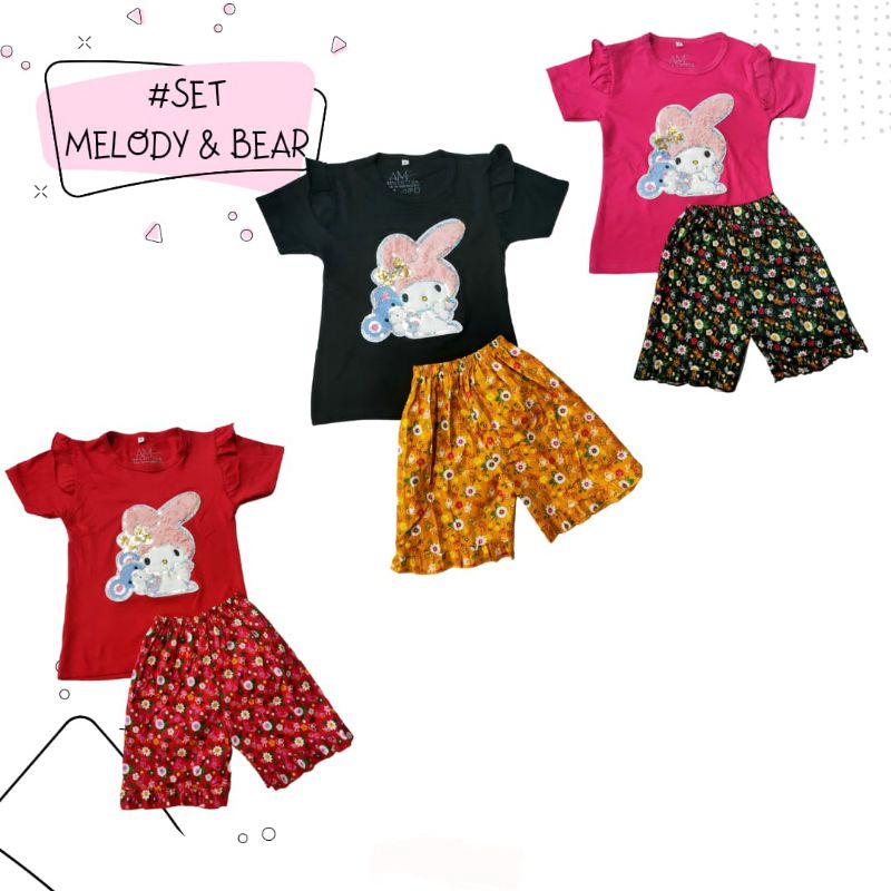 Setelan Anak Perempuan Size 1-5 tahun MELODY&amp;BEAR bahan Ducati Katun Spandek Premium