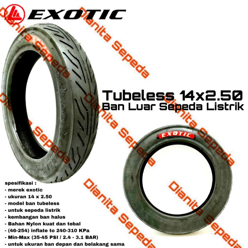Ban Luar Sepeda Listrik 14 X 2.50 Tubeless 14 X 250 Spare Part Onderdil Sepeda Listrik Selis Tubles