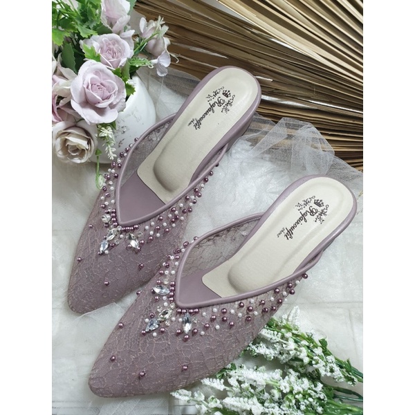 sepatu v mauve 3cm bahan