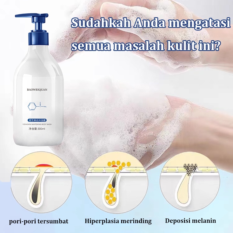 sabun mandi cair memutihkan badan  300ML Pemutih seluruh tubuh Wangi tahan lama Menghilangkan kulit keratin dan kotoran Sabun Cair Pemutih Peremajaan Kulit