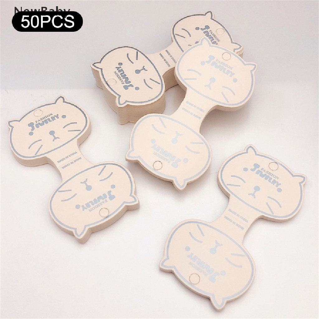 50pcs Kartu Tag Kertas Kraft Handmade Desain Wajah Kucing Untuk Display Perhiasanrambut