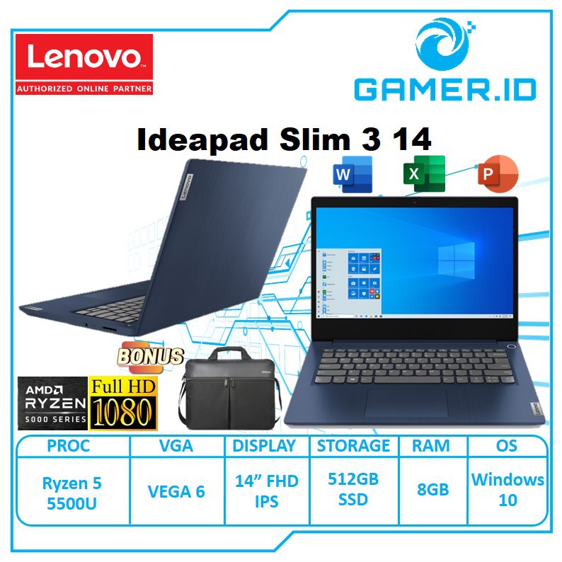 Lenovo Ideapad Slim 5 14alc05 82lm002cid Amd Ryzen 5 5500u 8gb 512gb Ssd 14 Win 10 Home Ohs 2019 Abyss Blue Softcom