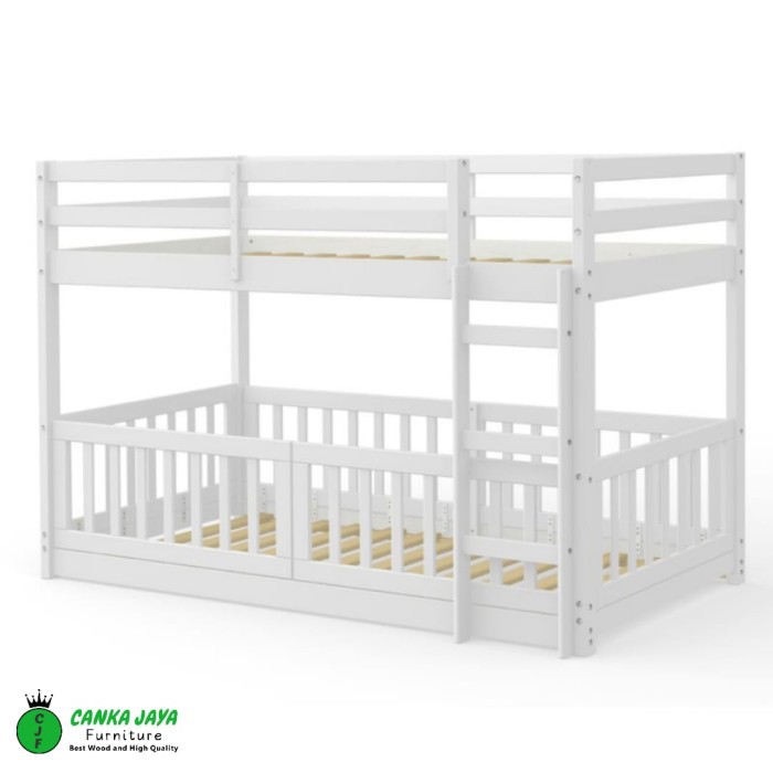 CANKA - Issabel Dipan Tempat Tidur Anak Tingkat  Murah Minimalis 120x200 dari Kayu - Bed (putih)