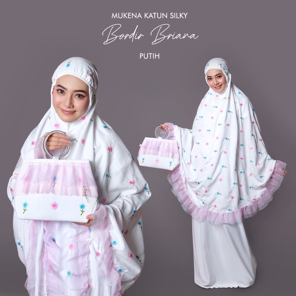 PUSAT MUKENA TASIK - MUKENA DEWASA KATUN SILKY BORDIR BRIANA