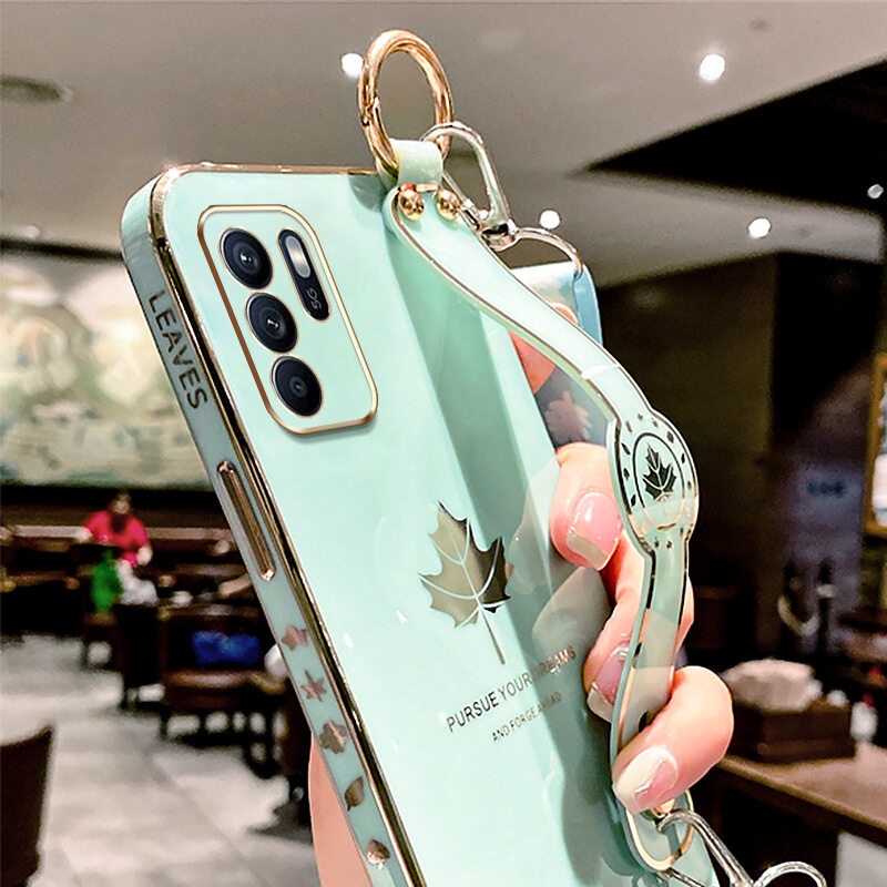 Case Motif Daun Maple Dengan lanyard Untuk OPPO Reno 6Z 5G