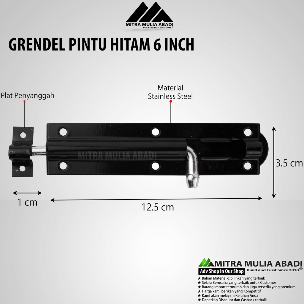 Slot Pintu Grendel 6 Inci Hitam