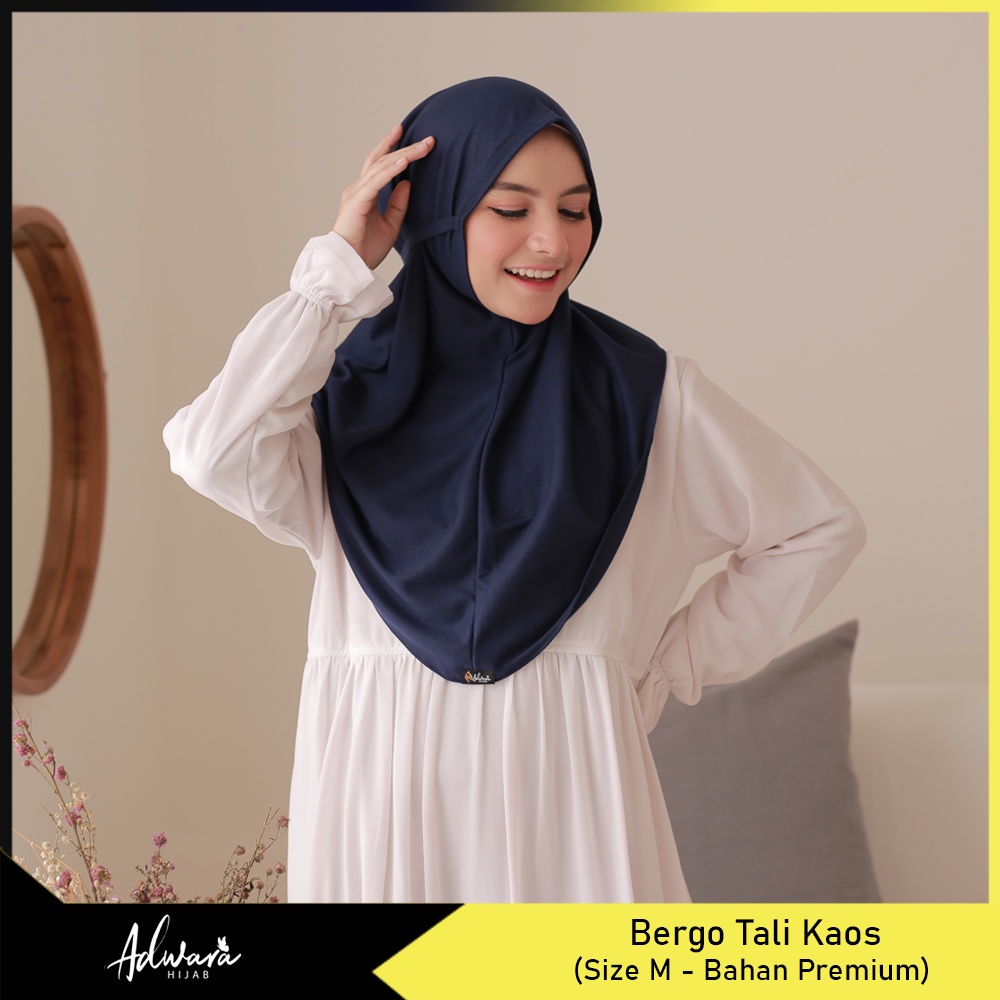 ADWARA HIJAB Bergo Tali Kaos M Premium / Jilbab Bergo Non Pet Jahitan Rapi / Bahan Tebal dan Adem