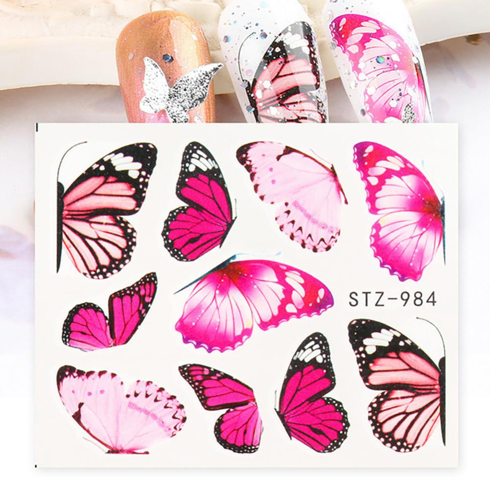 Timekey Stiker Kuku Motif Bunga / Kupu-Kupu / Daun / Abstrak Untuk Manicure / Nail Art A1K1