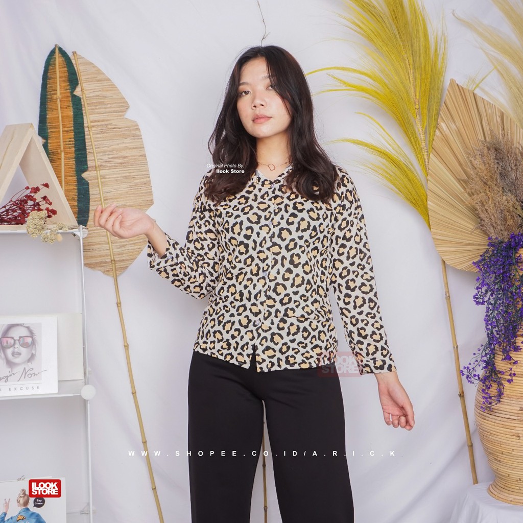 ilook | Kemeja Cute Leopard | Kem Cute Leo | Kemeja Wanita Bahan Creap-4