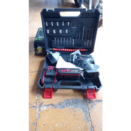 mesin bor cordless Uchiha 42vf baterai tanpa kabel full acc