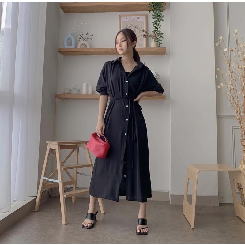 NEW YORK MIDI DRESS KOREA OUTERWEAR - HIJAB FRIENDLY DRESS KANCING HIDUP FIT TO XL - BAJU MUSIM DINGIN LONGDRESS KOREA - JAKET DRESS