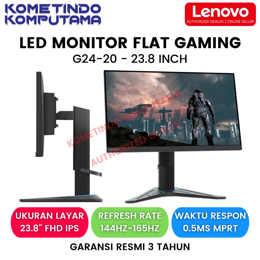 LED Monitor Gaming Lenovo G24-20 23.8&quot; FLAT FHD HDMI 144-165Hz Garansi