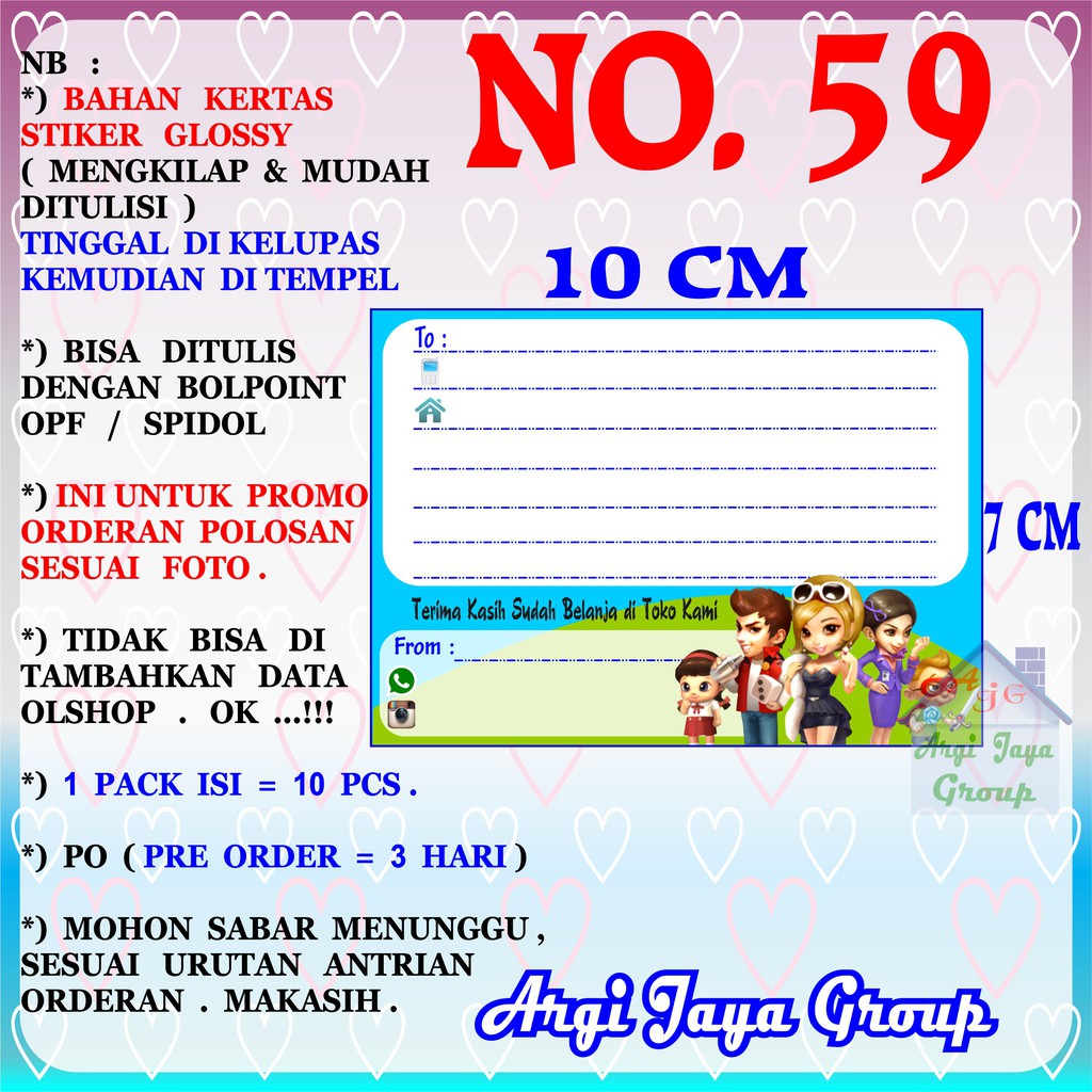 

Promo!Stiker Label Pengiriman Polosan No = 59 (10x7cm) 1 Pack = 10 Pcs