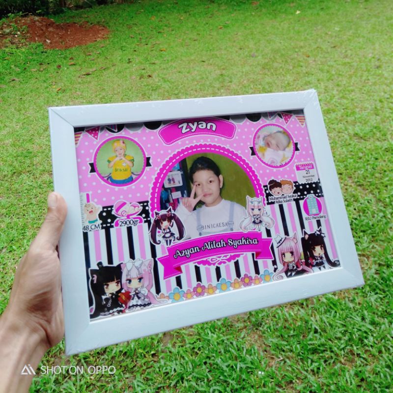 Cetak Biodata Bayi Murah Uk.A4 (Cetak + Bingkai Figura Kaca )