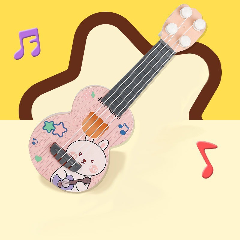 CR CM-P26 Alat Musik Gitar Ukulele Kayu Edukasi Anak / Gitar Mini Senar 4 Musik Mainan Anak-PINK RABBIT