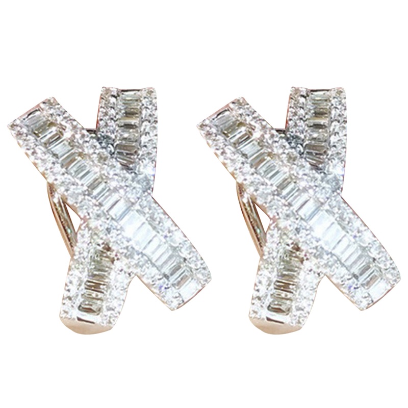 Anting Stud Cubic Zirconia Bentuk X Warna Putih Untuk Wanita