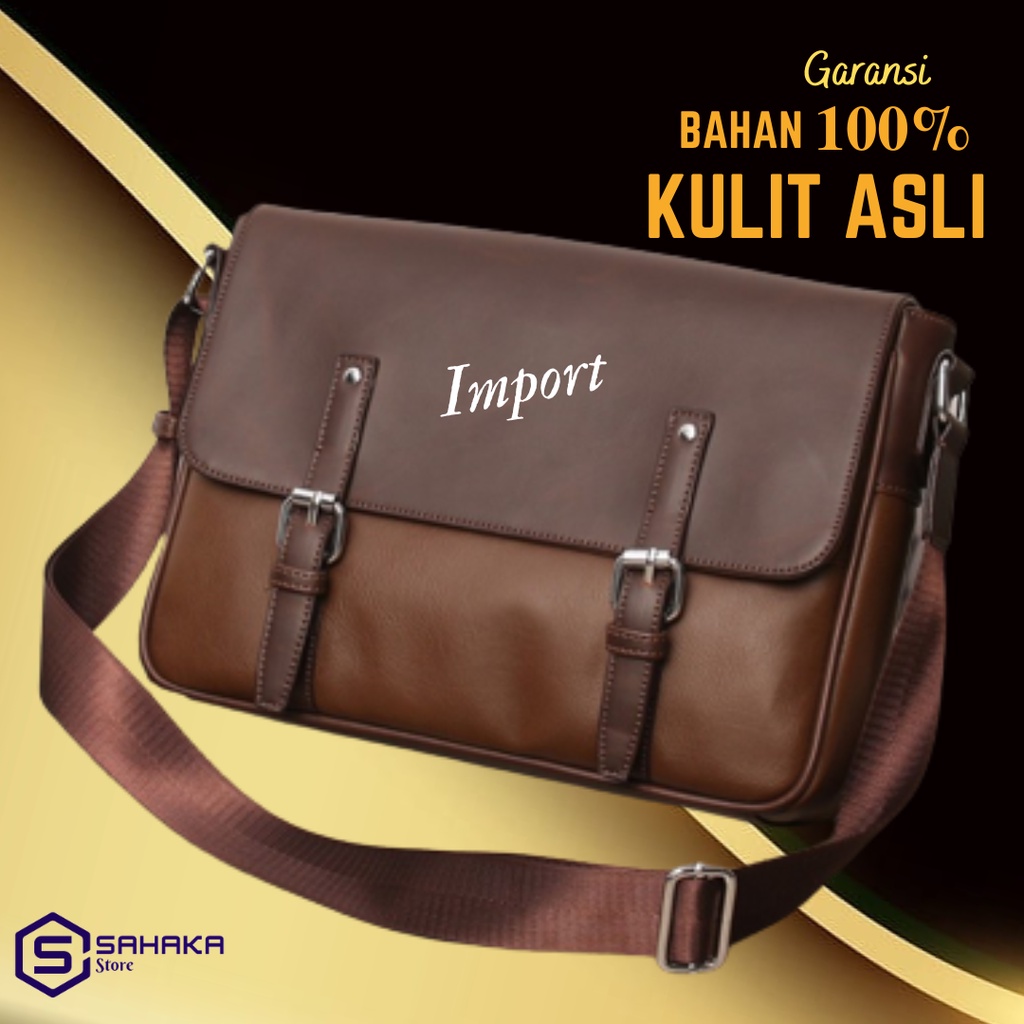 Tas Selempang Kulit Pria Wanita Tas Kulit Asli Original 100% Import Leather Waterproof Anti Air Slin