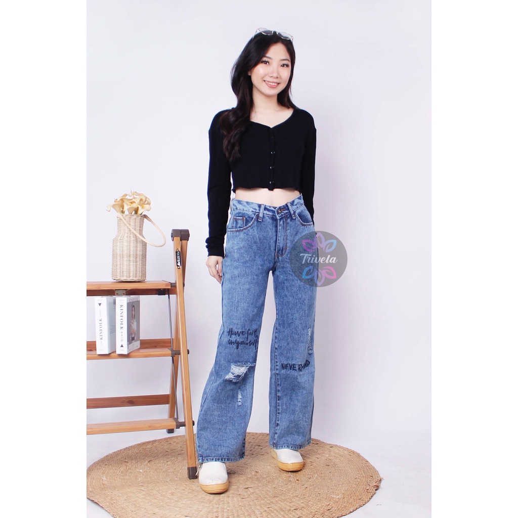 TRIVELA - Highwaist Loose Jeans Nevermind / HW LOOSE JEANS BOYFRIEND BORDIR