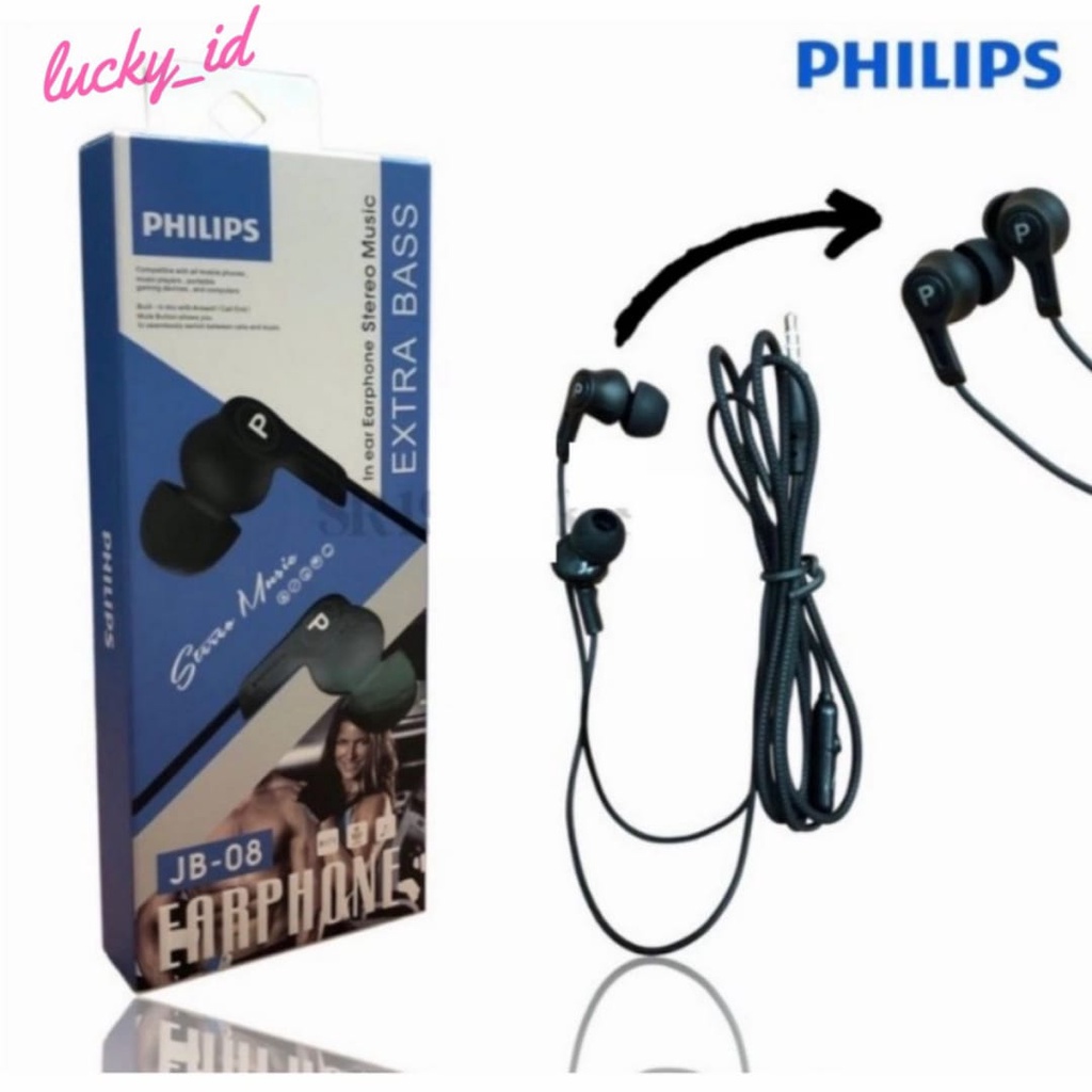 Handsfree Headset Philips JB-08 Earphone JB08 Extra Bass