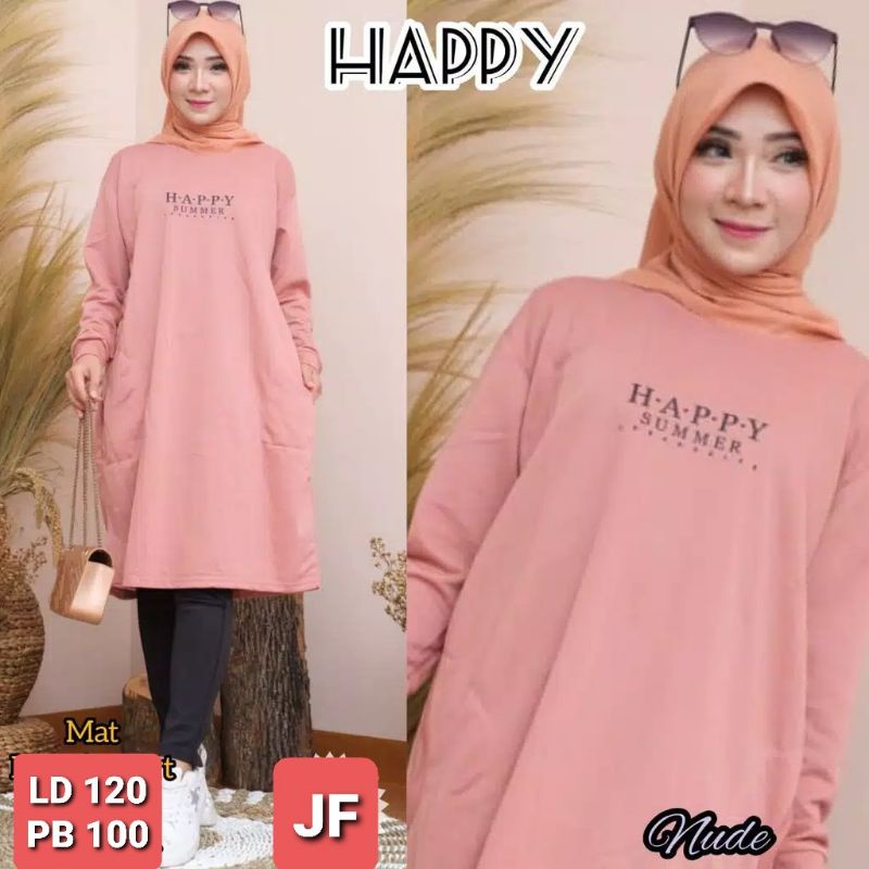 JF Atasan Tunik Kaos Babyterry Jumbo Xxl Wanita Muslimah Terbaru HAPPY LD 120 PB 100