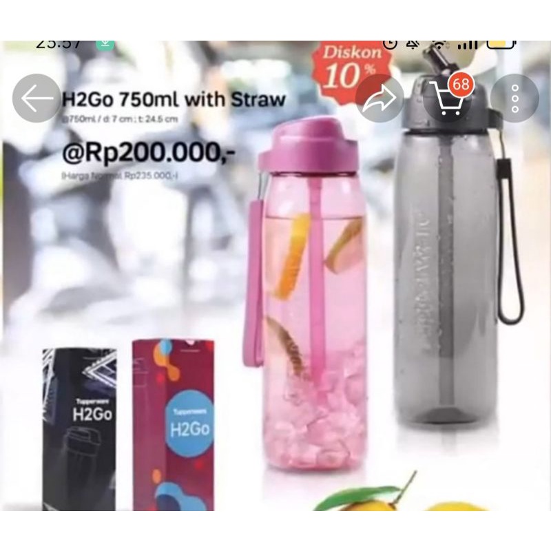 Tupperware H2GO 750ml with straw termurah