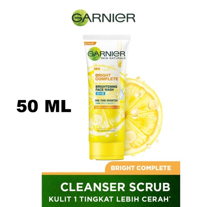 GARNIER SKIN NATURALS BRIGHT COMPLETE BRIGHTENING SCRUB FACE WASH 100 ML / 50 ML