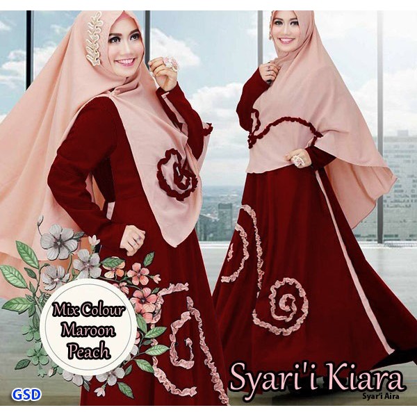 Jf - Set Gamis Hijab Syari Polos Fit M Gamis Kiara Jersey Halus Adem