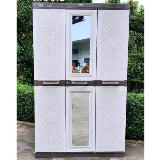LEMARI PLASTIK LEMARI PAKAIAN JUMBO AKAKO 3 PINTU KUNCI+KACA