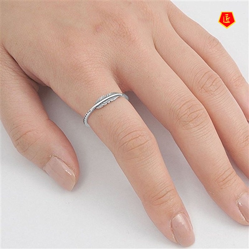 [Ready Stock]Retro 925 Silver Fashion Feather Ring