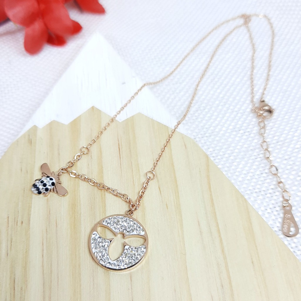 Kalung Titanium Lebah Import Bee Korea Kdrama Kpop Rose Gold  - BN334