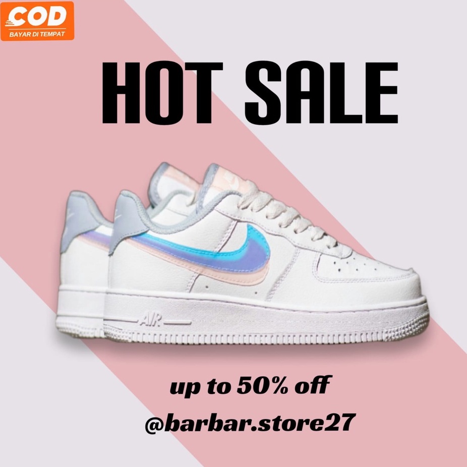 Nike Air Force 1 '07' Low White Blue Peace GD Double Swoosh Womens Shoes ( Sneakers Wanita Original)