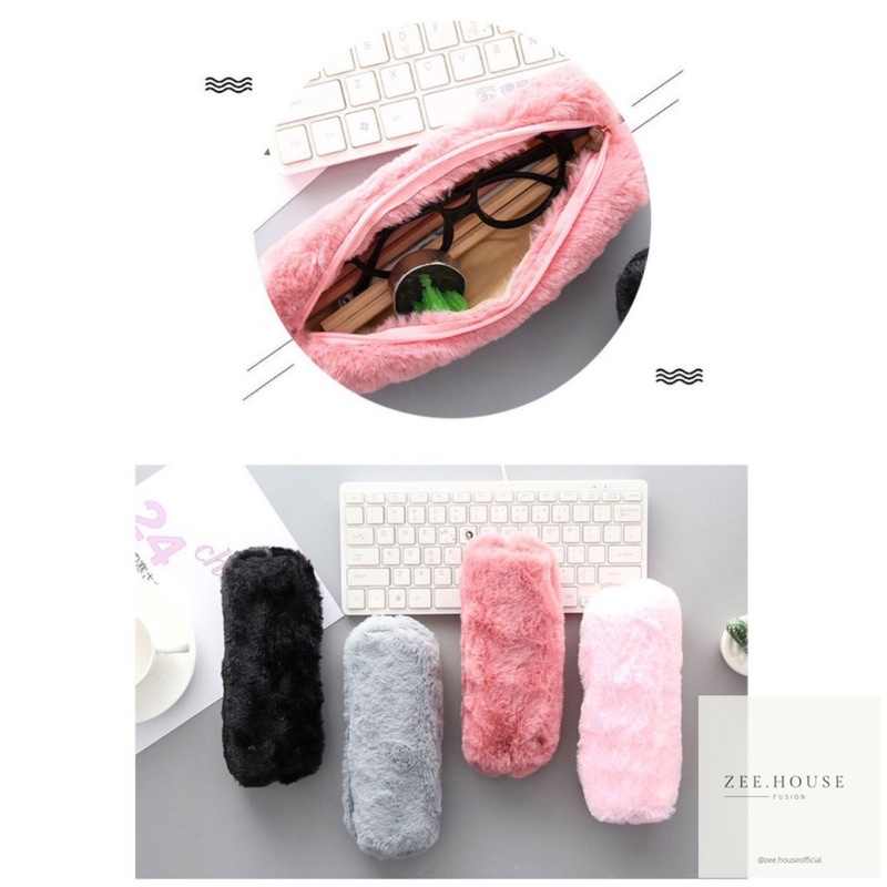 

Souvenir Kotak Pensil Bulu Polos Dompet pensil Makeup Organizer