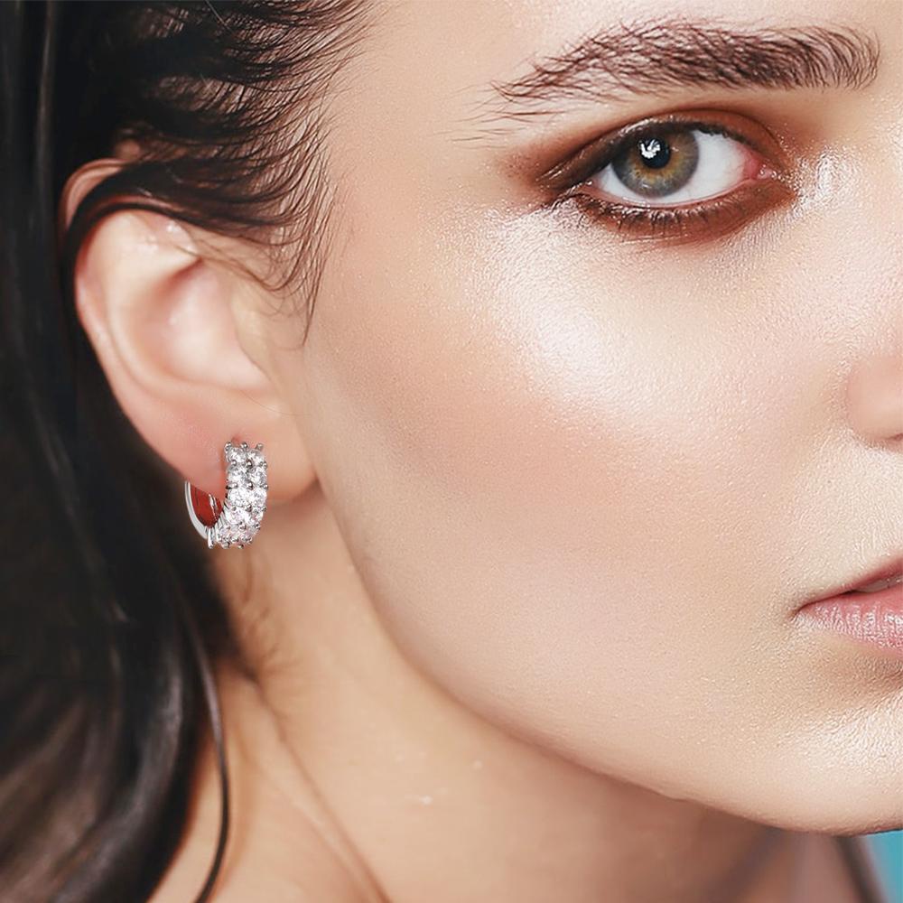 Preva Anting Berlian Perak Wanita Pria Hidung Cincin Cubic Zirconia Huggie Hoop Earring Perhiasan Tubuh Zirkon Mengkilap Gesper Telinga