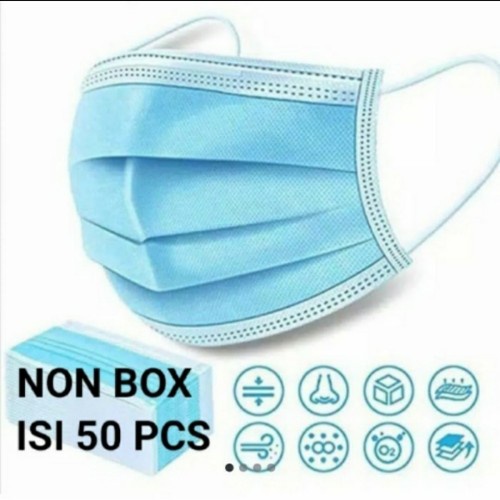 MASKER EARLOOP BIRU 3PLY NON BOX ORIGINAL isi 50pcs TANPA BOX