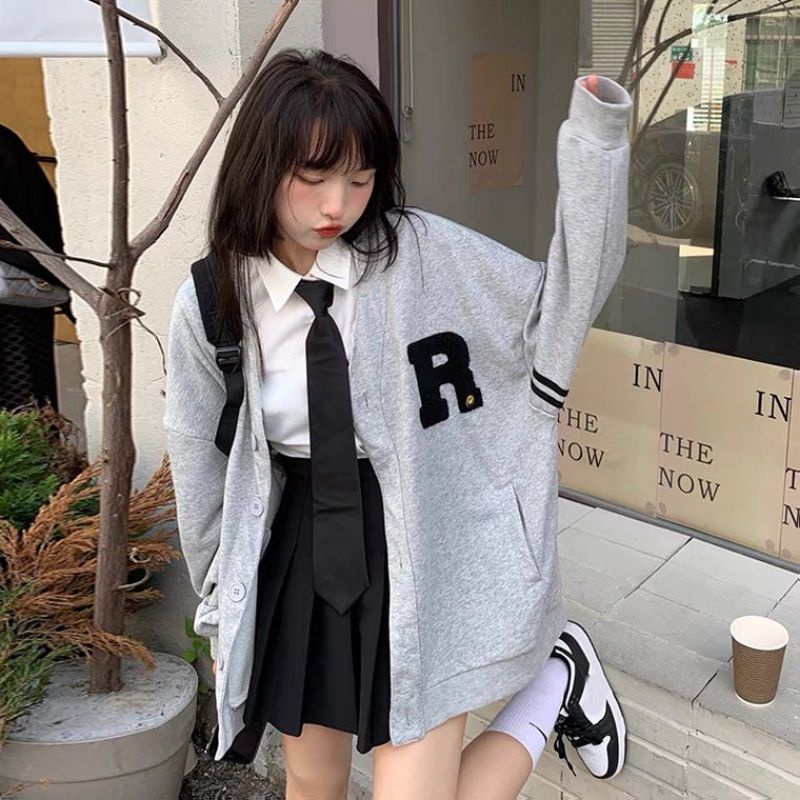 R CARDY Outher Pria Wanita Sweater Crewneck Oversize-Cardigan Outherwear Fleece Tebal Kekinian Korean Style